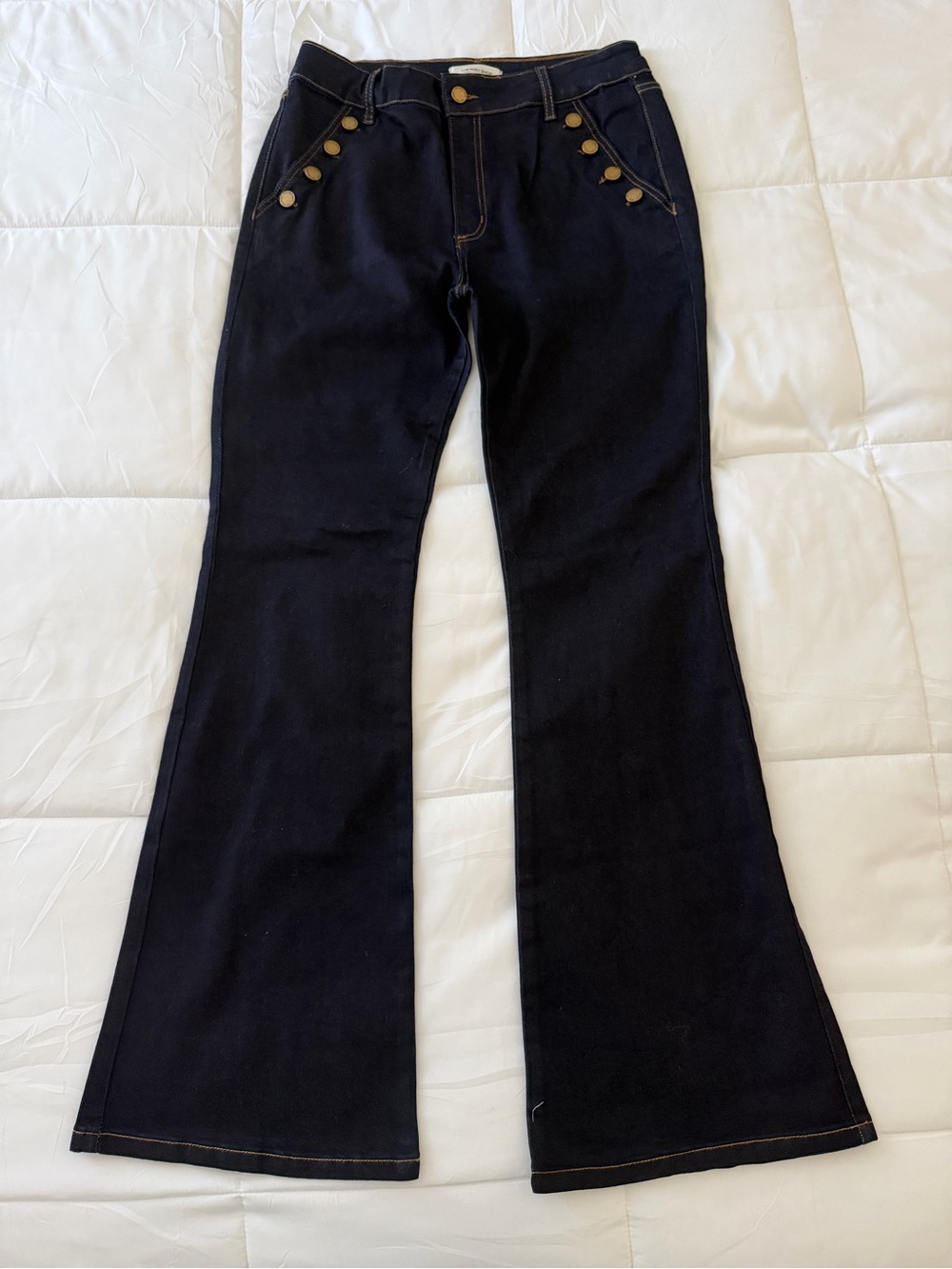 Noli Indigo Allegra Flare Jeans with Gold Button Accents Size 31